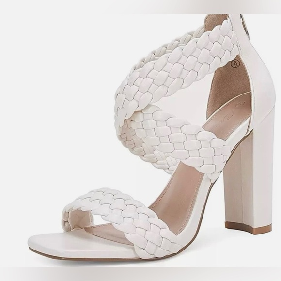 Chic White Braided Women's Heels - Picture 3 of 4